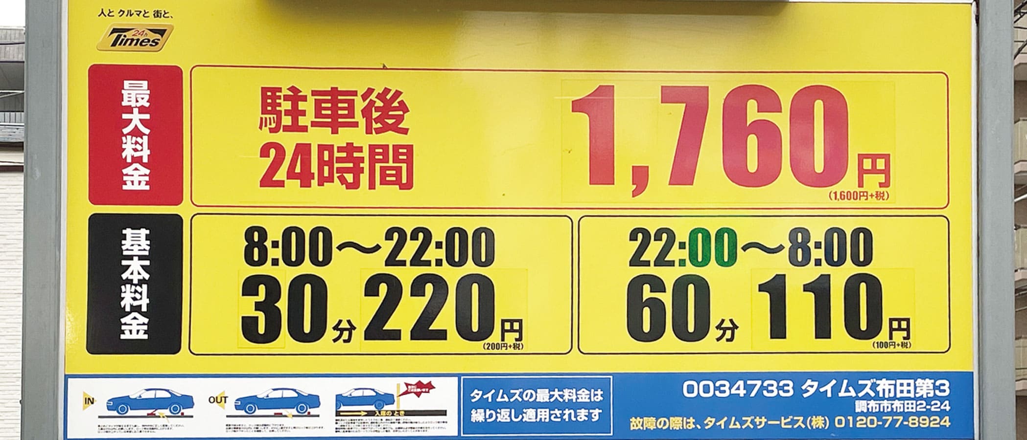 タイムズ布田第3駐車場の料金